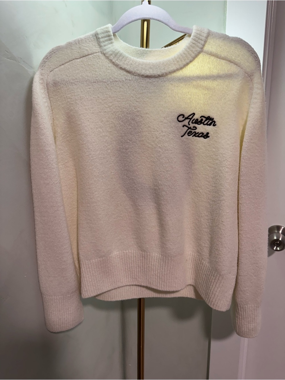 Abercrombie & Fitch Cream Crewneck Sweater with Austin Texas Script
